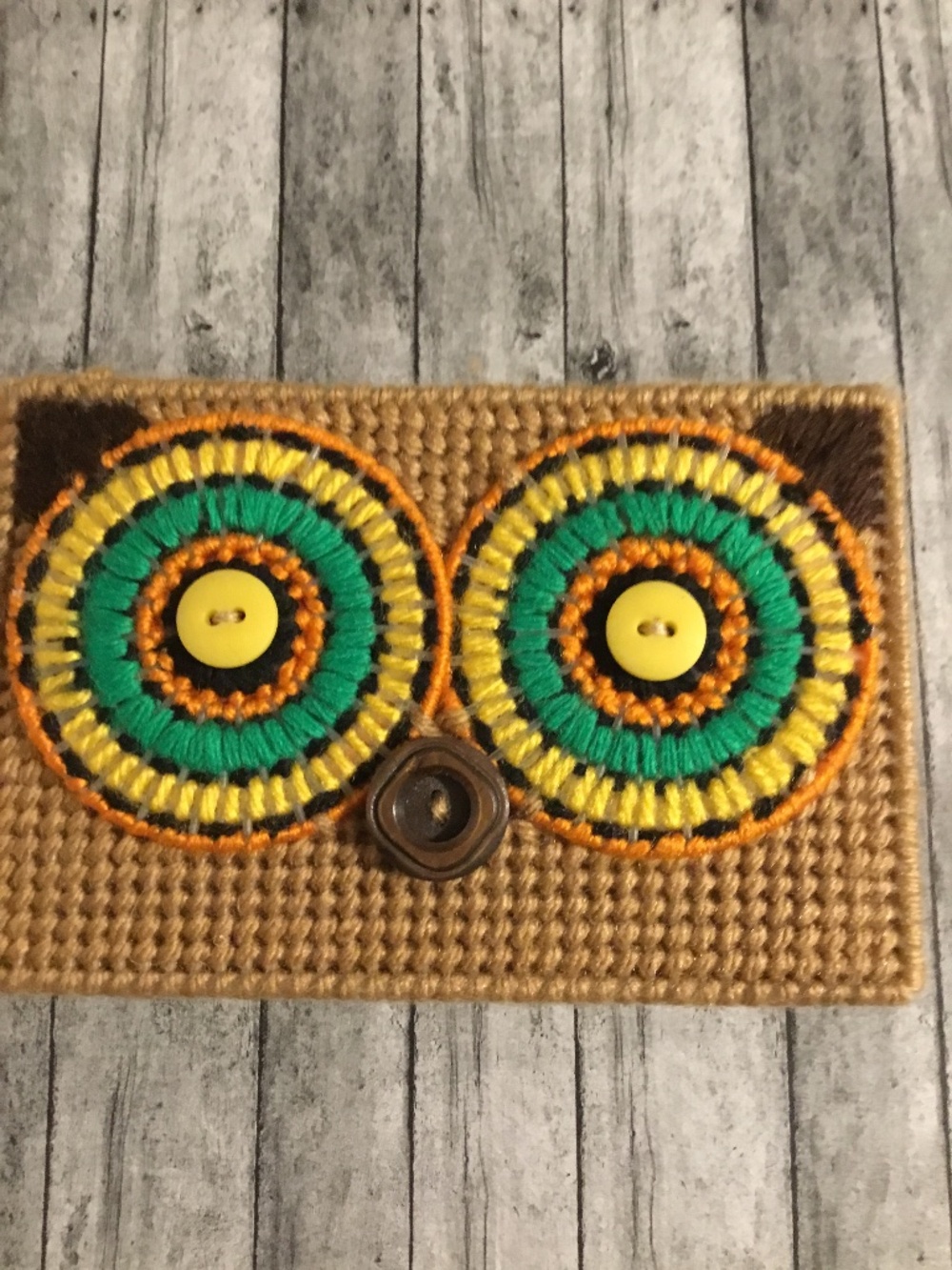 Handmade Needlepoint Owl Paperweight/ Shelf Decoration